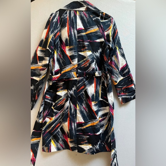 Adrienne Vittadini Multicolor Abstract Trench Belted Jacket Dress Sz 8 - Picture 3 of 10